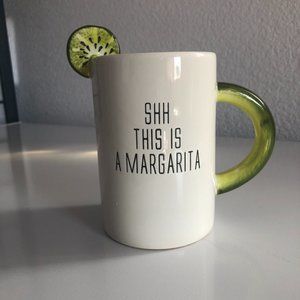 World Market margarita mug with lime, lightweight, white/lime green/black